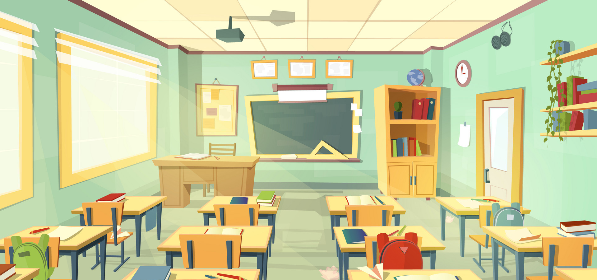 Vector school classroom interior. University, college concept