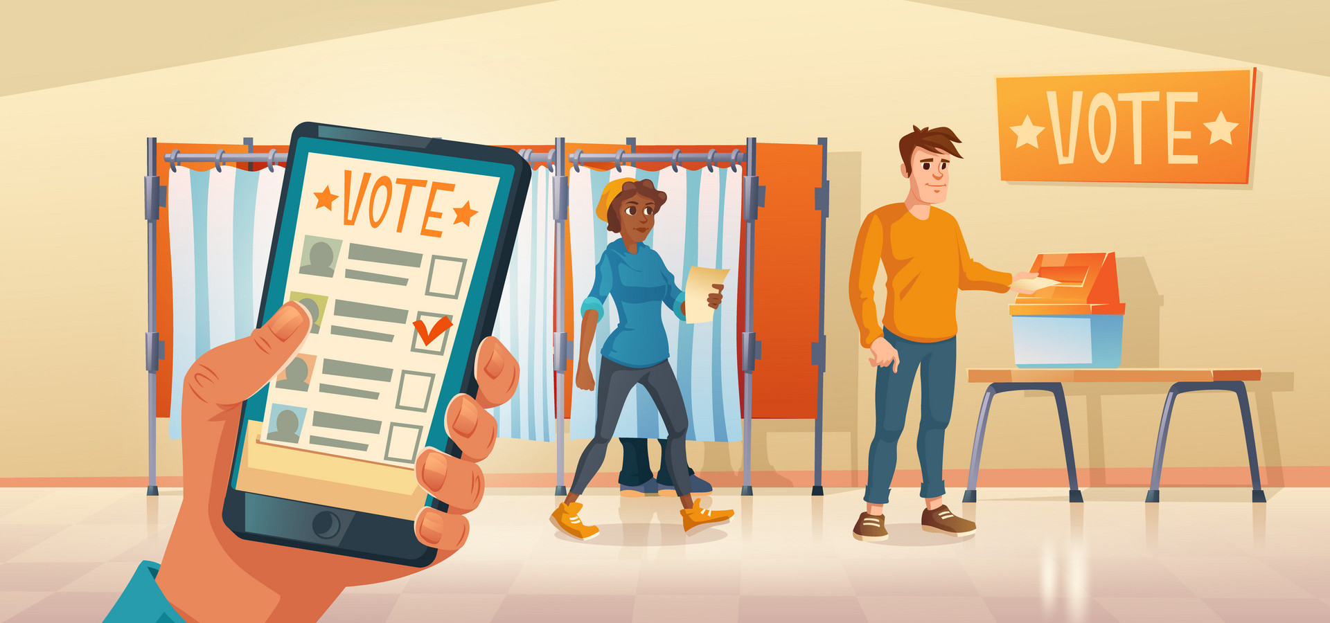Polling place and mobile app for vote